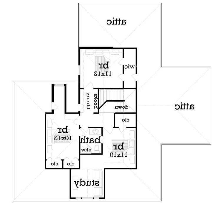 Upper level floor plan image of Oak Meadows - 1918 House Plan